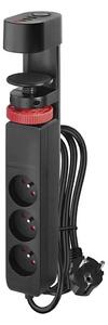 Prelungitor cu element de fixare de blat 3Z + 3xUSB 1,5m negru