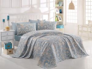 Set cuvertura pat TUVAL, albastru, bumbac, 160x230 cm, cu fata de pern