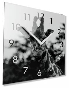 Ceas decorativ din sticlă alb-negru cu girafă, 30 cm