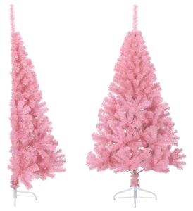 Jumătate brad de Crăciun artificial cu suport, roz, 120 cm, PVC