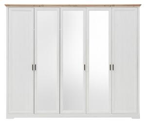 Dulap JASMIN, alb/stejar artisan, PAL, cu 5 usi, 264x64x220 cm