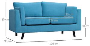 HOMCOM Canapea cu 2 locuri , moderna si economisitoare de spatiu, din material textil cu efect de catifea, 170x90x85 cm, albastru | AOSOM RO
