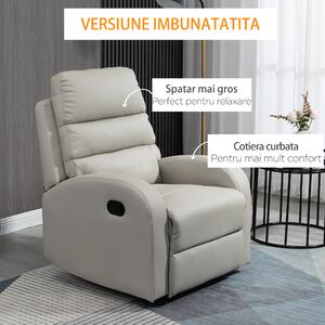 HOMCOM Fotoliu relaxant cu scaun tapitat si suport pentru picioare pentru casa si birou, din piele artificiala, 80x91x102 cm, gri