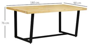 HOMCOM Masa de sufragerie din lemn pentru 6 persoane cu baza din otel si picioare reglabile, masa de pranz | AOSOM RO