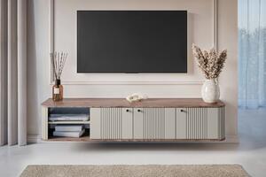 Dulap TV suspendat Vesper 3D 187 cm - cașmir / nuc / mânere negre
