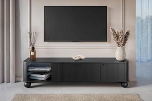 Comodă TV Vesper 187 cm cu 3 uși - negru / mânere negre / picioare sferice