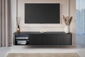 Comodă TV suspendată Vesper 187 cm trei uși - negru / mânere negre