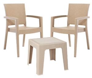 Set mobilier gradina - terasa, masuta cu 2 scaune ratan, Elit, cappuccino