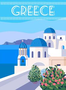 Ilustrație Greece Poster Travel, Greek white buildings, VectorUp