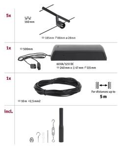 Paulmann 94446 - Sistem complet cu cablu SALT, 230 V, set 5 x GU5,3/10W, negru