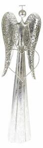 Decorațiune de Crăciun metalică LED Înger cu inimăargintie, 17 x 58 cm