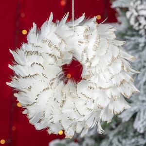 Decoratiune Craciun, Coronita din pene naturale alba  Ø27cm