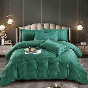 Lenjerie de pat, 2 persoane, damasc, cu elastic, UniDeluxe, verde , LDA261