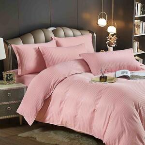 Lenjerie de pat, 1 persoana, damasc, 4 piese, UniDeluxe, roz , LDP08