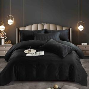 Lenjerie de pat, 2 persoane, damasc, cu elastic, UniDeluxe, negru , LDA262