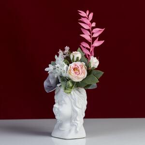 Aranjament floral, Statuetă din ceramică cu flori artificiale, Albă
