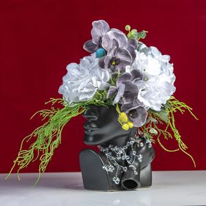 Aranjament floral, Statuetă din ceramică cu flori artificiale si strasuri, Neagră