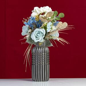 Aranjament floral, vază din ceramică cu flori artificiale, neagră