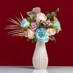 Aranjament floral, vază din ceramică cu flori artificiale, roz