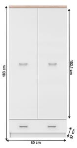 KONDELA Dulap cu două uşi 2D1S, alb/stejar sonoma, TOPTY TYP 01