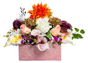 Aranjament in cutie dreptunghiulară , flori de mătase și flori artificiale