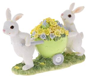 Decoratiune Paste - Doi Iepurasi de paste cu Carucior din ceramica