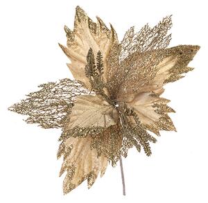 Floare decorativa pentru Craciun din catifea cu glitter, Aurie