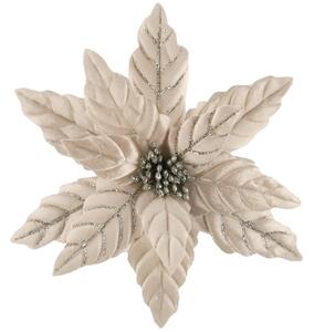 Decoratiune brad, floare Craciunita artificiala cu catifea si glitter, sampanie cu argintiu, Ø26 cm