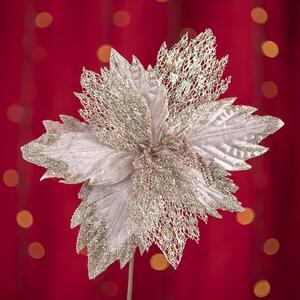 Floare decorativa pentru Craciun din catifea cu glitter, Roz