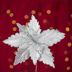 Floare decorativa pentru Craciun cu glitter, Argintie