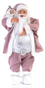 Decoratiune Craciun, Mos Craciun cu sacul pe umar, 60 cm, roz
