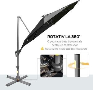 Umbrela de Gradina Outsunny sau Terasa iluminatie LED si Panou solar, Gri | Aosom RO