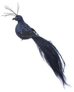 Decorațiune Craciun, Pasare, Paun pene naturale, 26 cm, Albastru
