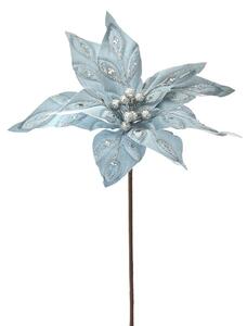 Decoratiune Craciun, Floare decorativa din catifea, Acvamarin, 55cm