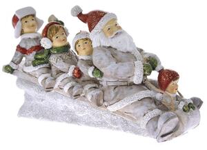 Decoratiune Craciun din Rasina, Mos Craciun cu copilasi pe sanie,20 cm