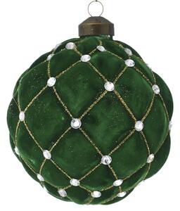 Glob din sticla, acoperit cu catifea si pietre, 8cm, Verde, pretul este pe bucata
