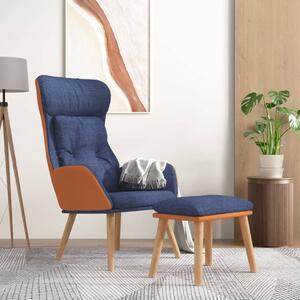 Scaun de relaxare cu taburet, albastru, piele ecologică/textil