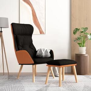 Scaun de relaxare cu taburet, negru, piele ecologică/textil