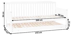 Pat copii PEDREZA, lemn pin, alb, 90x200 cm/180x200 cm, pat suplimenta