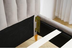 Pat dormitor KAISA, stofa catifelata, gri maro/auriu mat, 140x200 cm