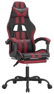 Scaun de gaming cu suport picioare, negru/roșu vin, piele eco