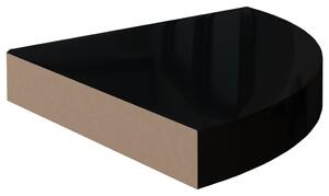 Raft colțar de perete, negru extralucios, 25 x 25 x 3,8 cm, MDF
