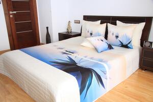 Cuvertură de pat albastră crem cu nuferi Lăţime: 220 cm Lungime: 240cm