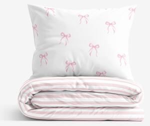 Goldea lenjerie de pat din 100% bumbac - fundițe roz cu dungi 140 x 220 și 50 x 70 cm