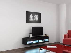 Comoda TV cu vitrina Vigo New, negru/negru lucios, 140x40x30 cm