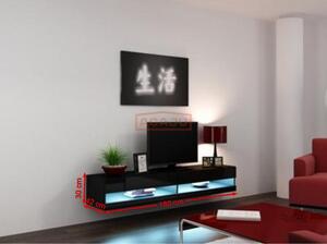 Comoda TV cu vitrina Vigo New, negru/alb lucios, 180x42x30 cm