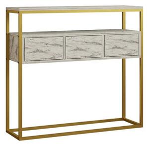 Consola GUARDA, alb cu efect de marmura/auriu, PAL melaminat/metal, 10