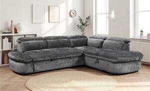 Colțar Extensibil Cremona KF7933 cu Ladă Depozitare, Șezlong Dreapta, Gri