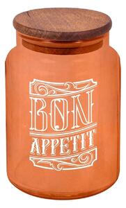 Borcan cu capac 503HRN1185, portocaliu/maro, sticla/lemn, 890 ml