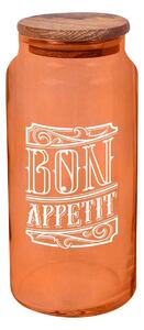 Borcan cu capac 503HRN1187, portocaliu/maro, sticla/lemn, 1400 ml